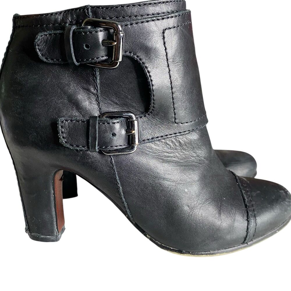 Sam‎ Edelman Heel Ankle Boot Womens 6.5M Black Lea Punk Goth Edgy Classic Chic